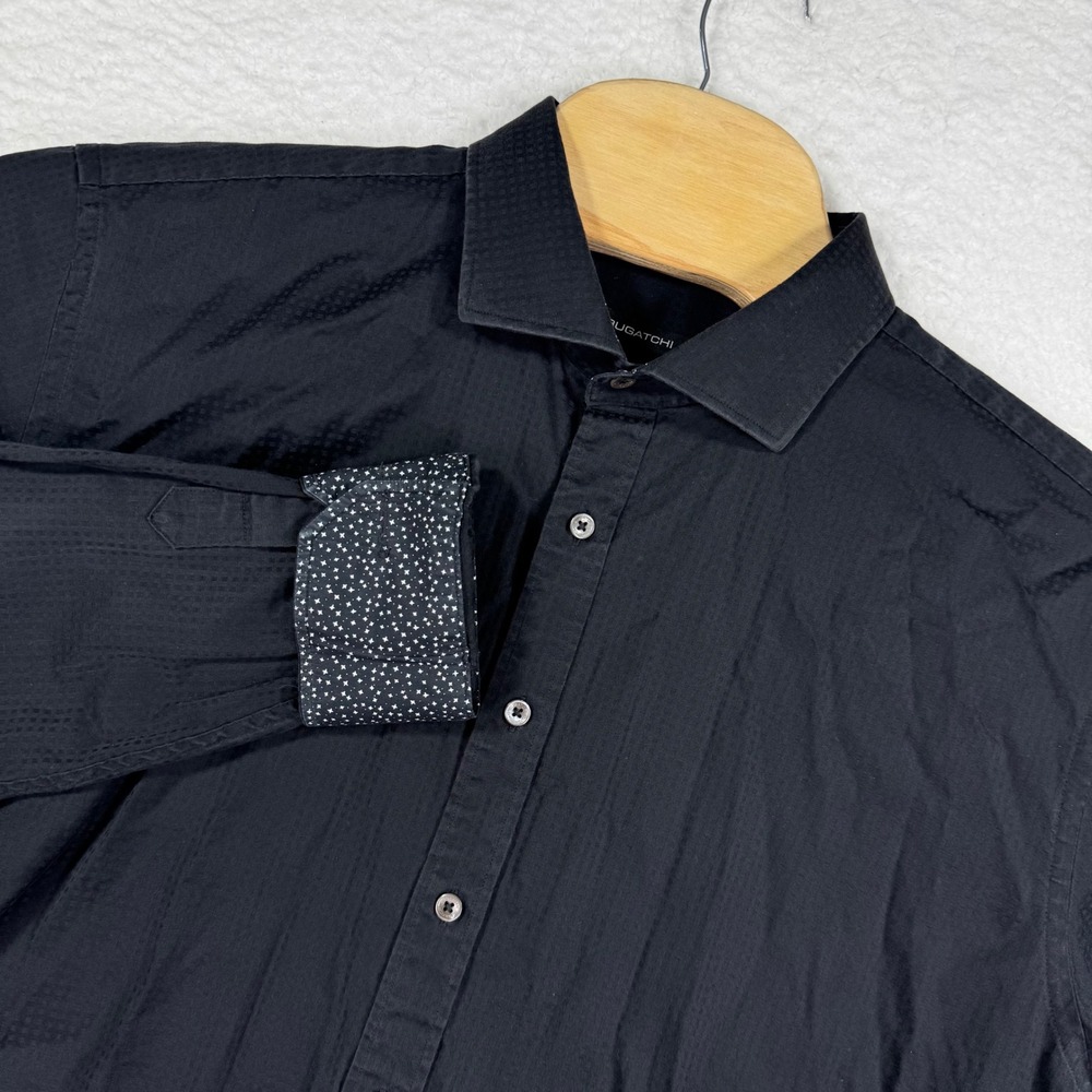 Bugatchi Dress Shirt Shaped Fit Black Long Sleeve Button Down Mens XXL Flip Cuff